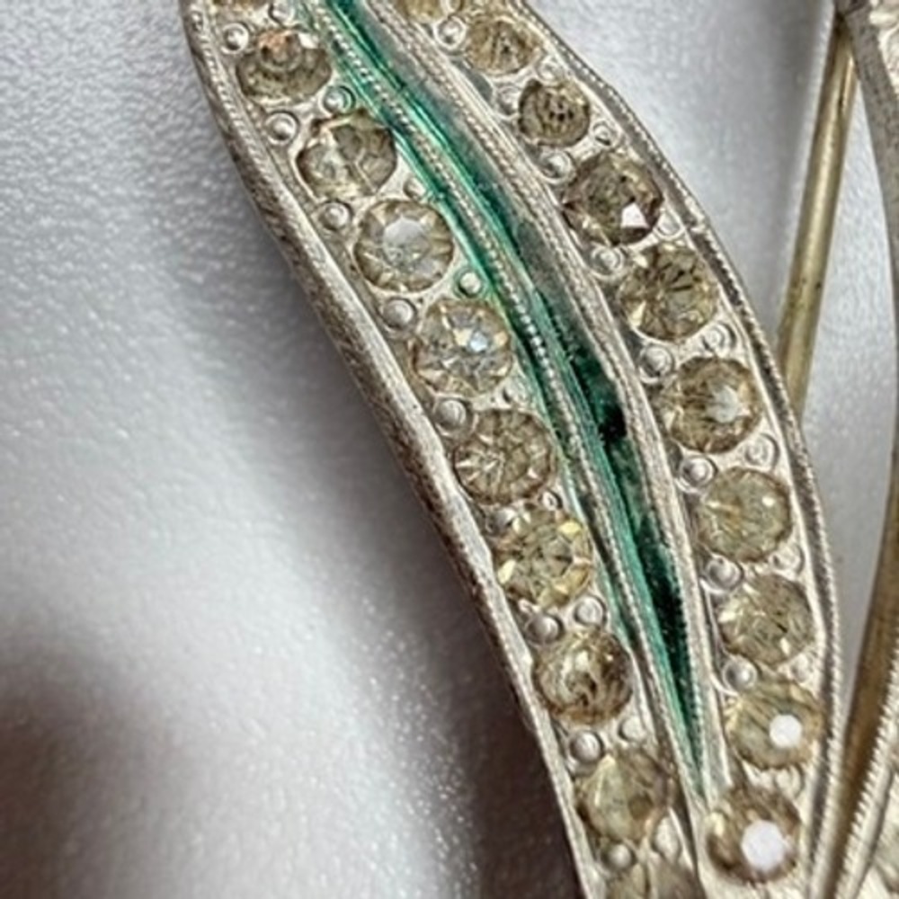 VTG Art Deco Pot Metal Floral Brooch c. 1930s Large Silver Tone Rhinestones - Picture 5 of 8